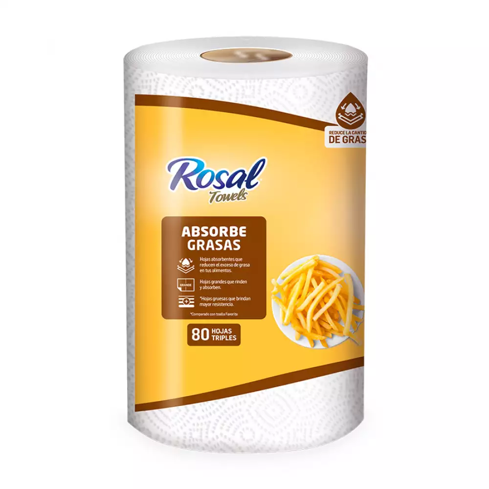 Toalla Cocina Rosal 80 Hojas Triples Absorbe Grasa