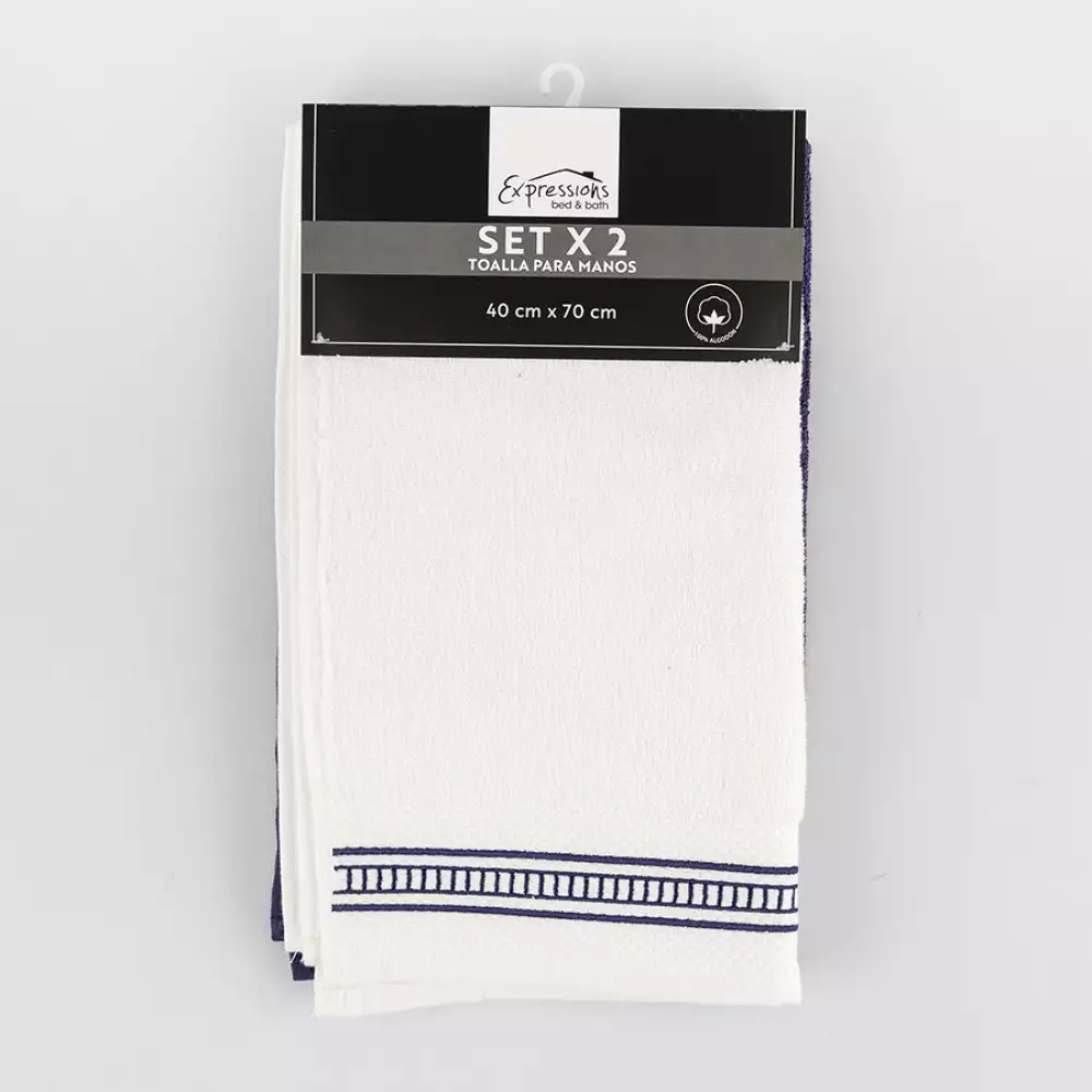 Toallas Manos Expressions 70X40Cm Azul Oscuro 2 Ud Algodon Toshi