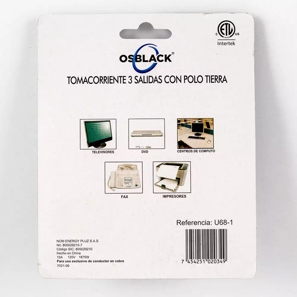 Toma Corriente Osblack Polo A Tierra U681 Equalizable