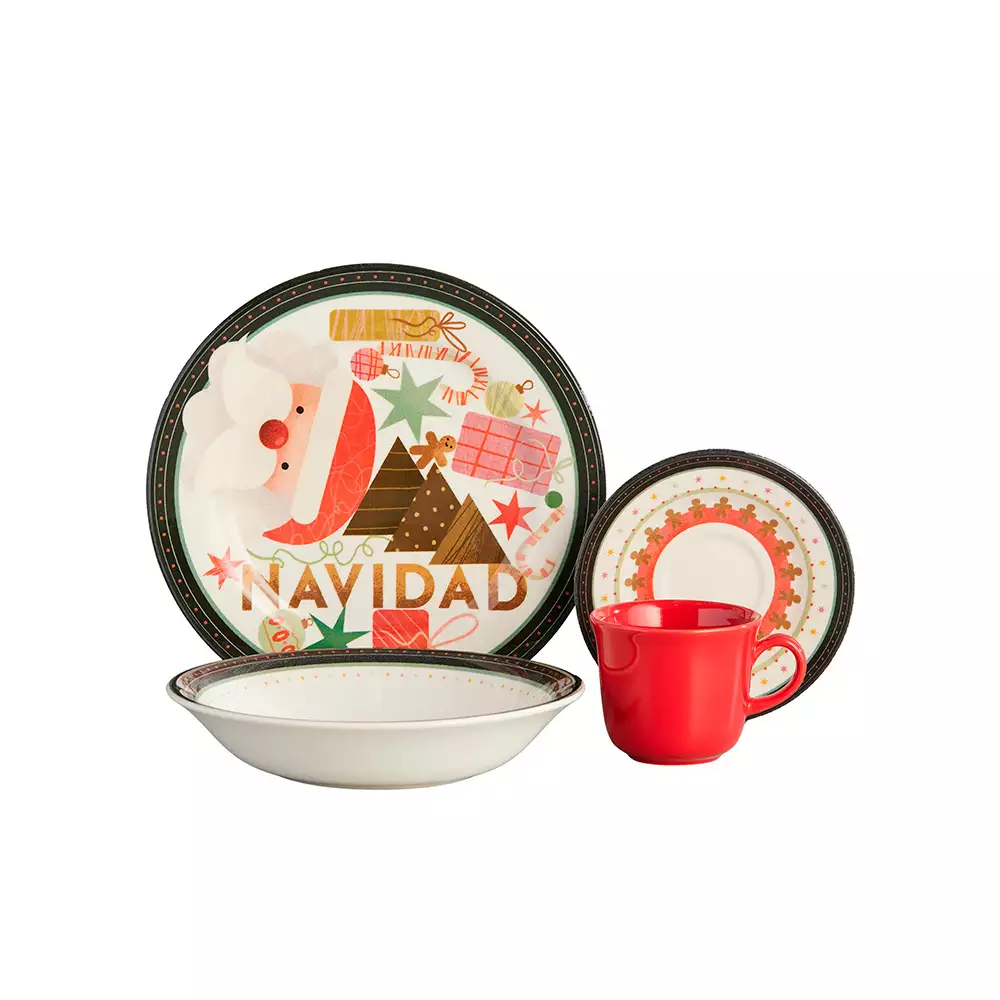 Vajilla Corona Santa Dream Navidad Surtido 16 Pz Ceramica Vl150K040116