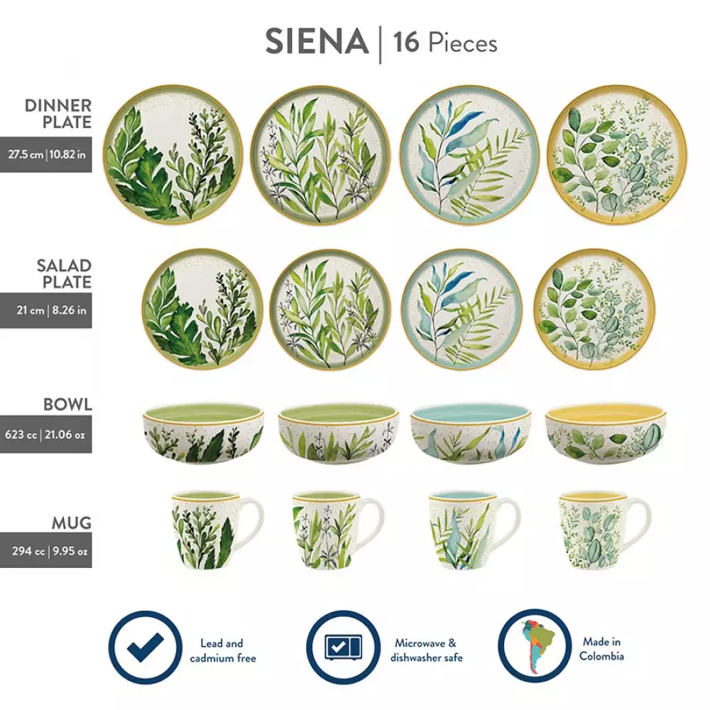Vajilla Corona Siena Multicolor 16 Pz Ceramica Vl120F040116