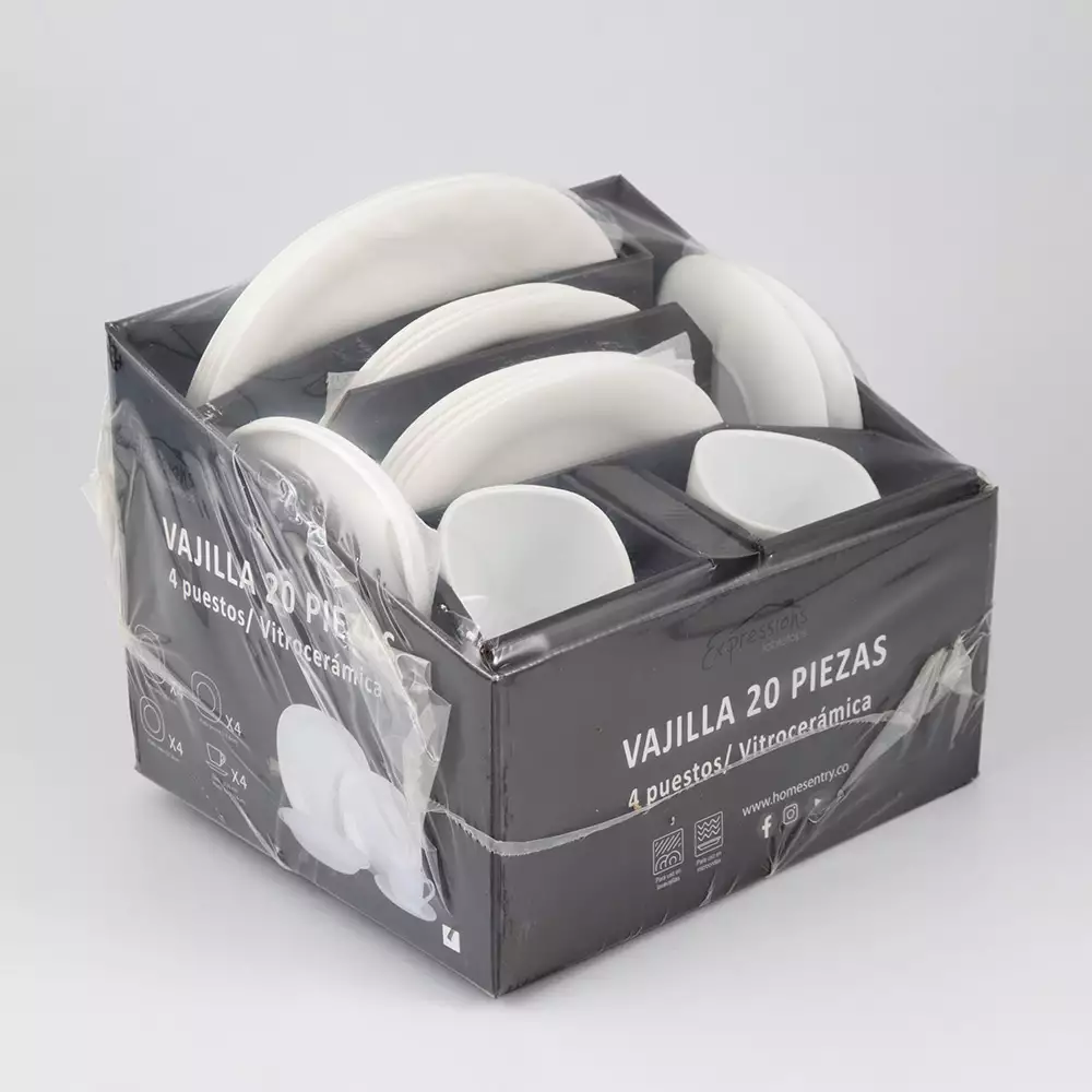 Vajilla Expressions Semi Cuadrada Blanco 20 Pz Vidrio Opal NF20-0T WHITE