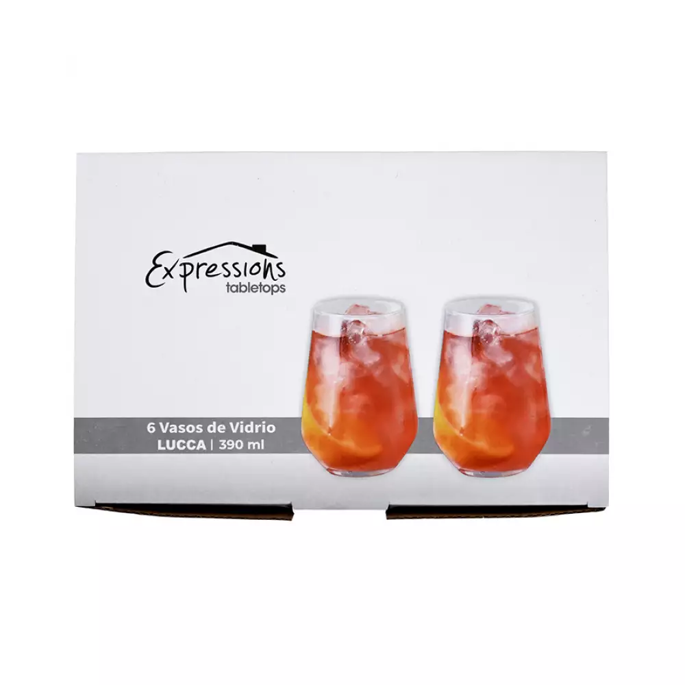 Vaso Expressions Lucca Transparente 390 Ml 6 Pz Vidrio Bmhs7018-1