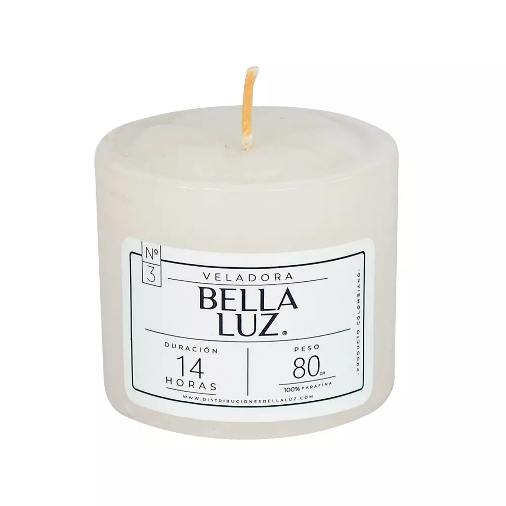 Veladora Bella Luz N3 5X5Cm Blanco 90 Gr Parafina N3