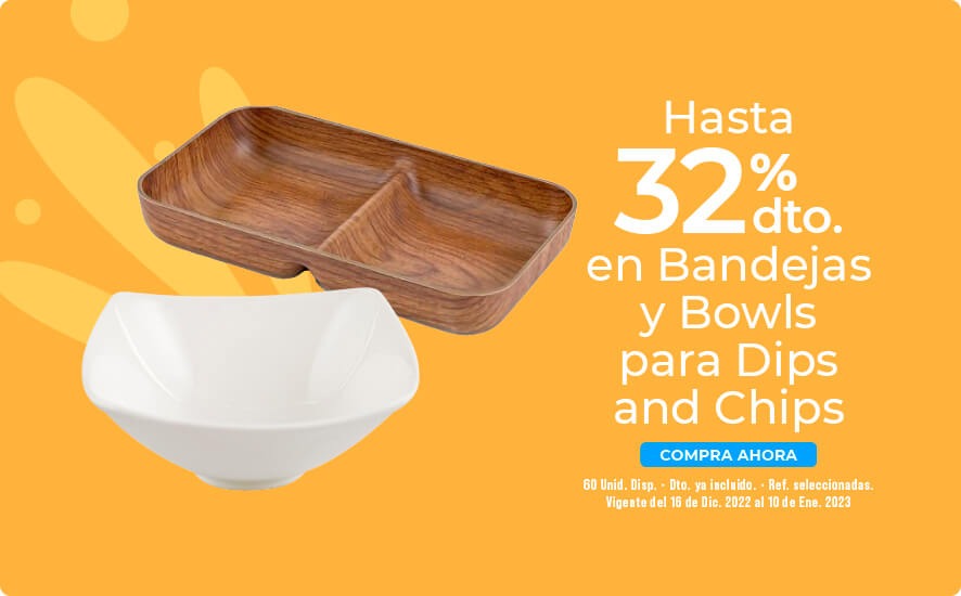 descuento en bandejas y bowls para dips and chips