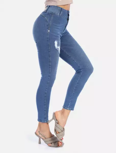 Skinny Jean sin bolsillos mujer tiro alto