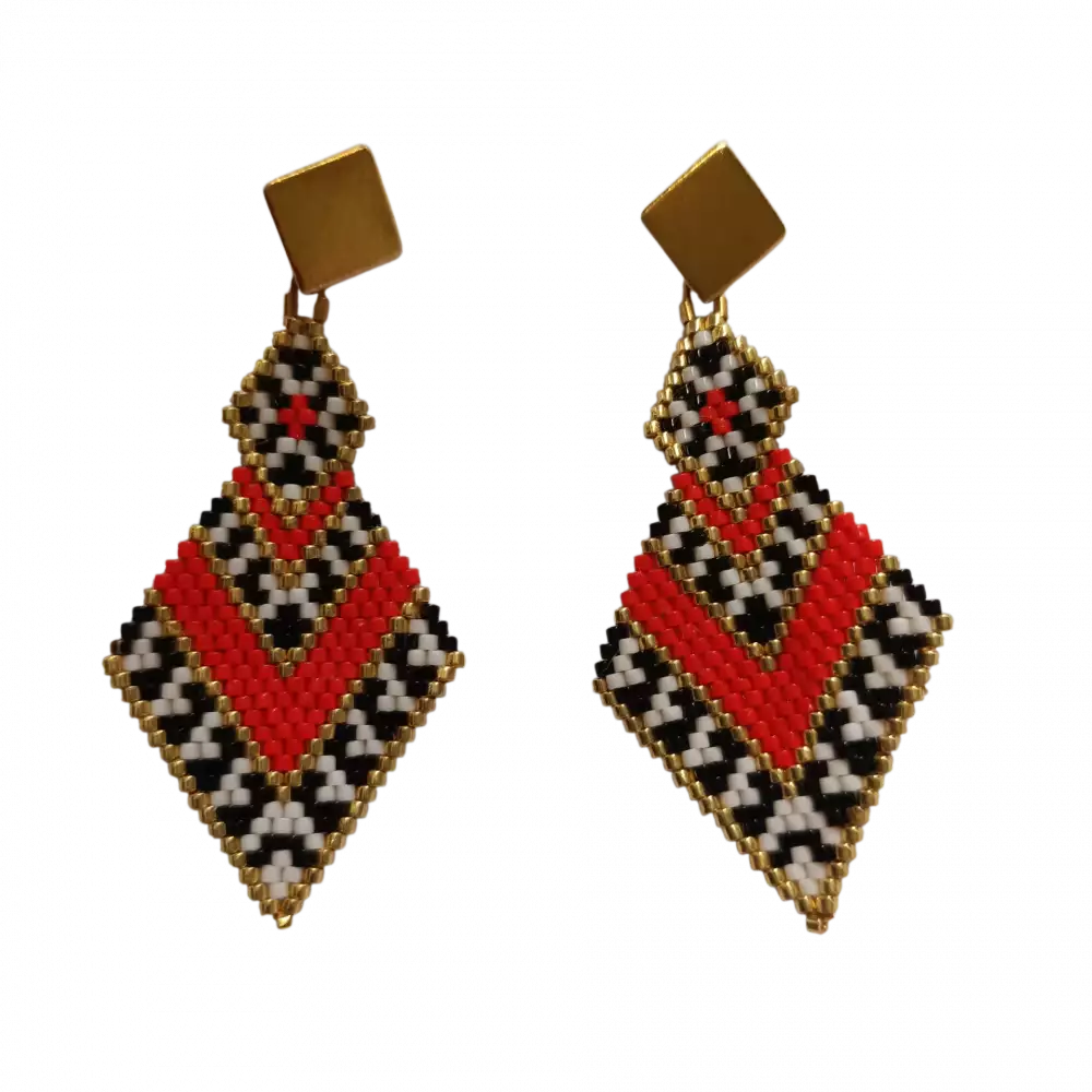 Aretes latido sagrado rojo con patrones geométricos miyuki