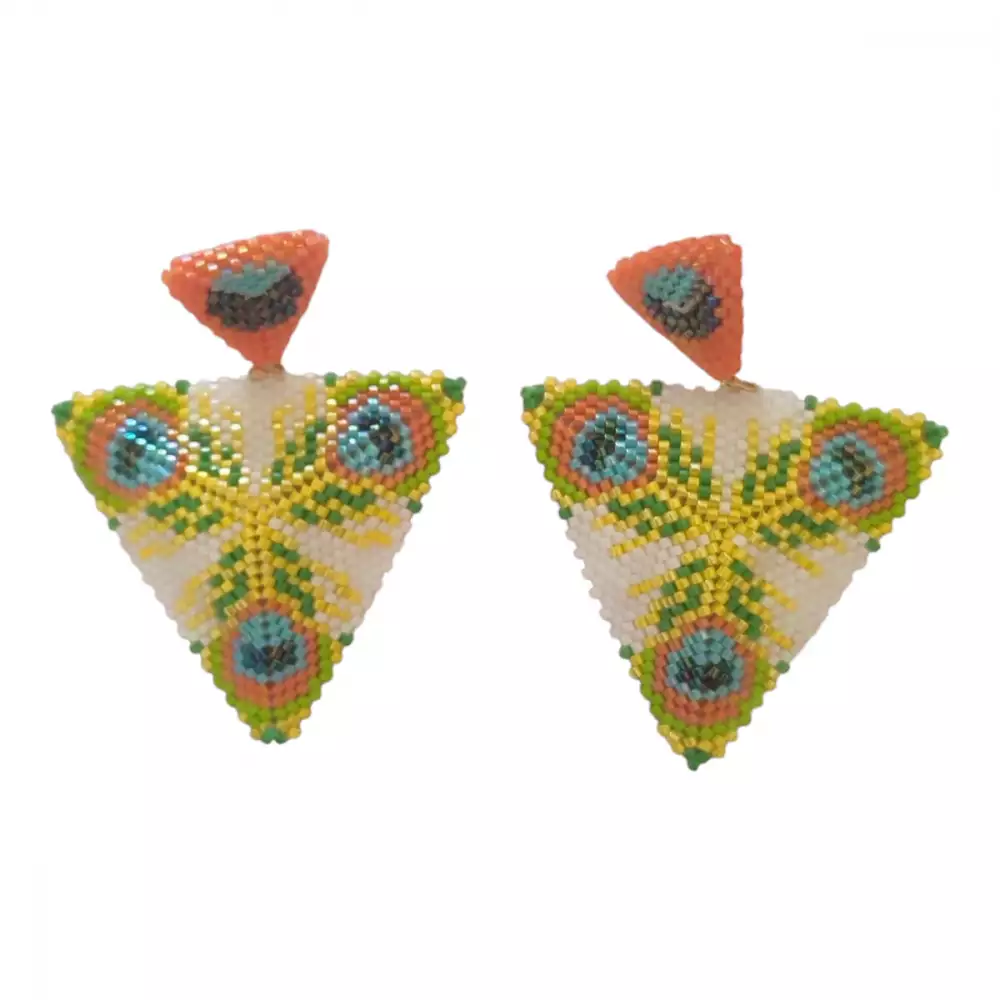 Aretes triangulares tribal en miyuki amarillo verde azul