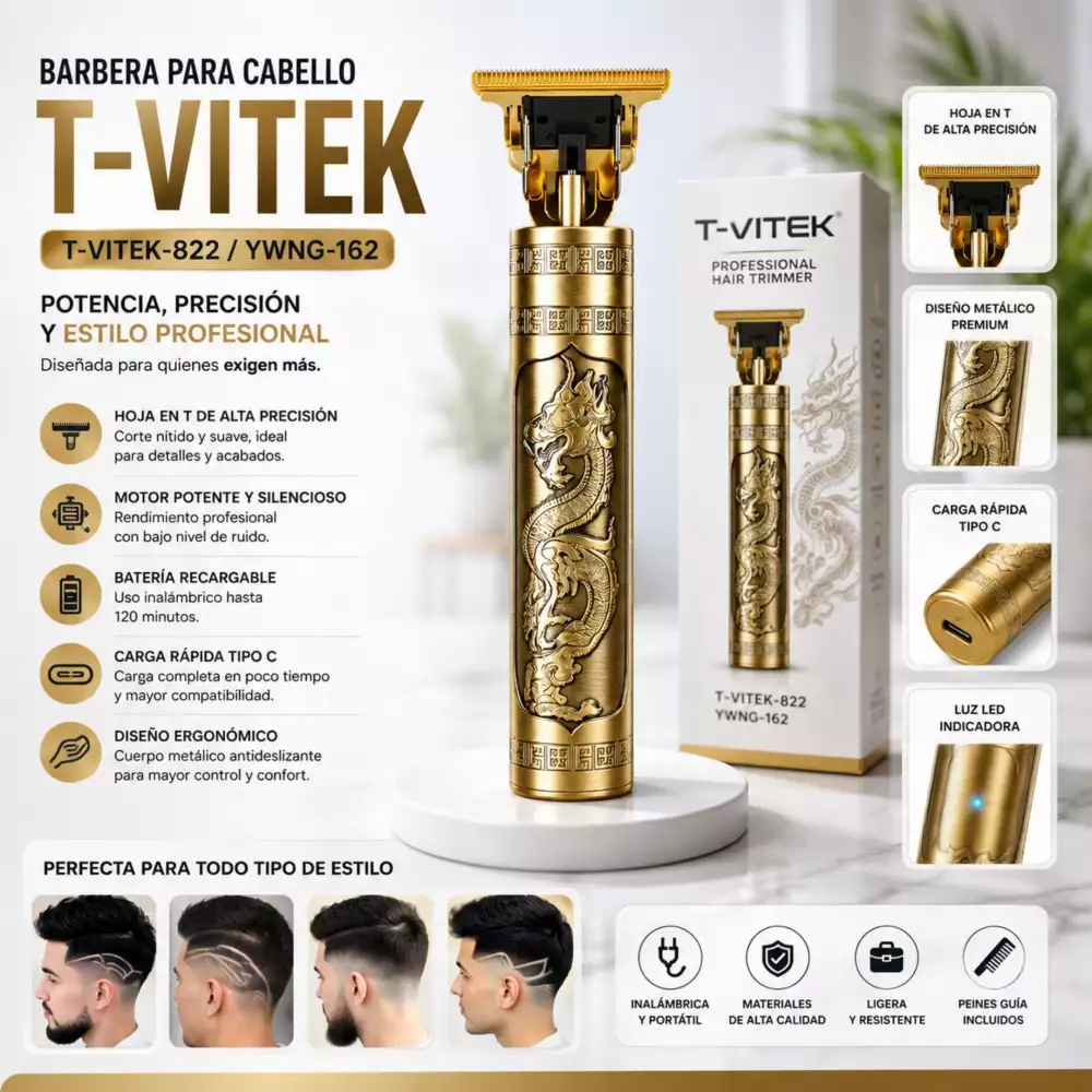Barbera Para Cabello T vitek 822/ywng 162 Cuchilla Tipo T Y Corte De Alta Precisión