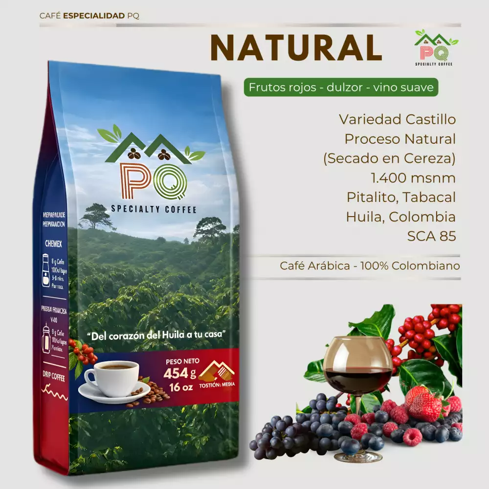 Café natural molido Pitalito Huila variedad Castillo 454g