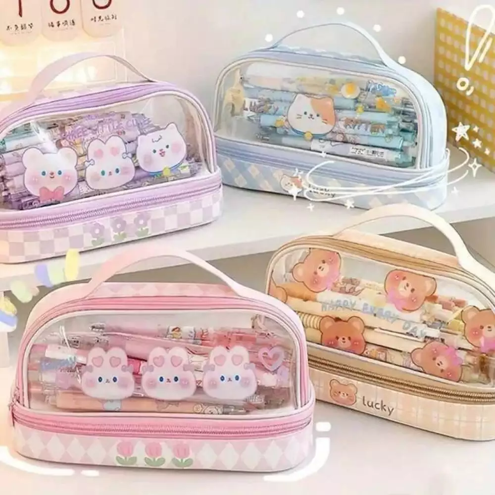 Cartuchera doble Kawaii Multifuncional con Diseño Transparente
