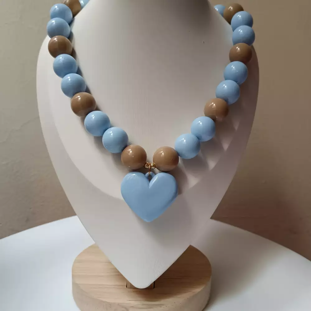Collar chunky dije corazon Anartia accesorios azul- caqui
