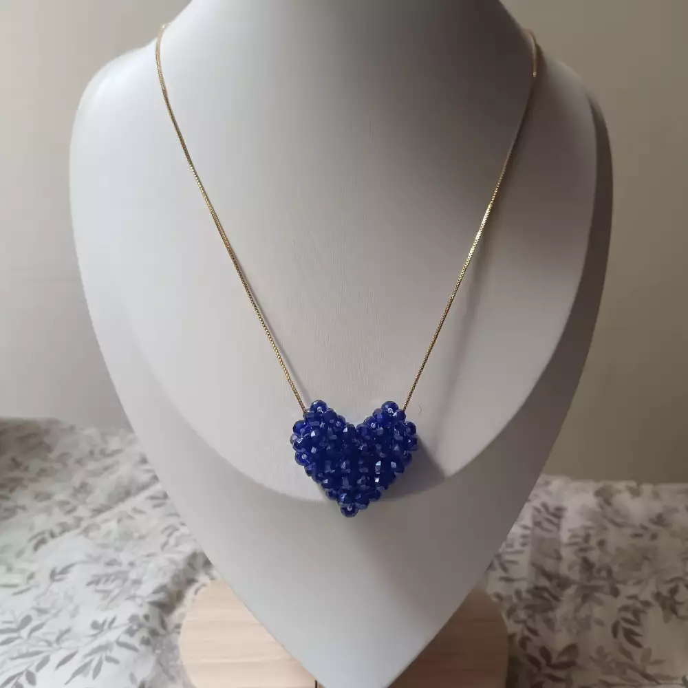 Collar Dije Corazón 3D en murano Tejido a Mano cadena ajustable