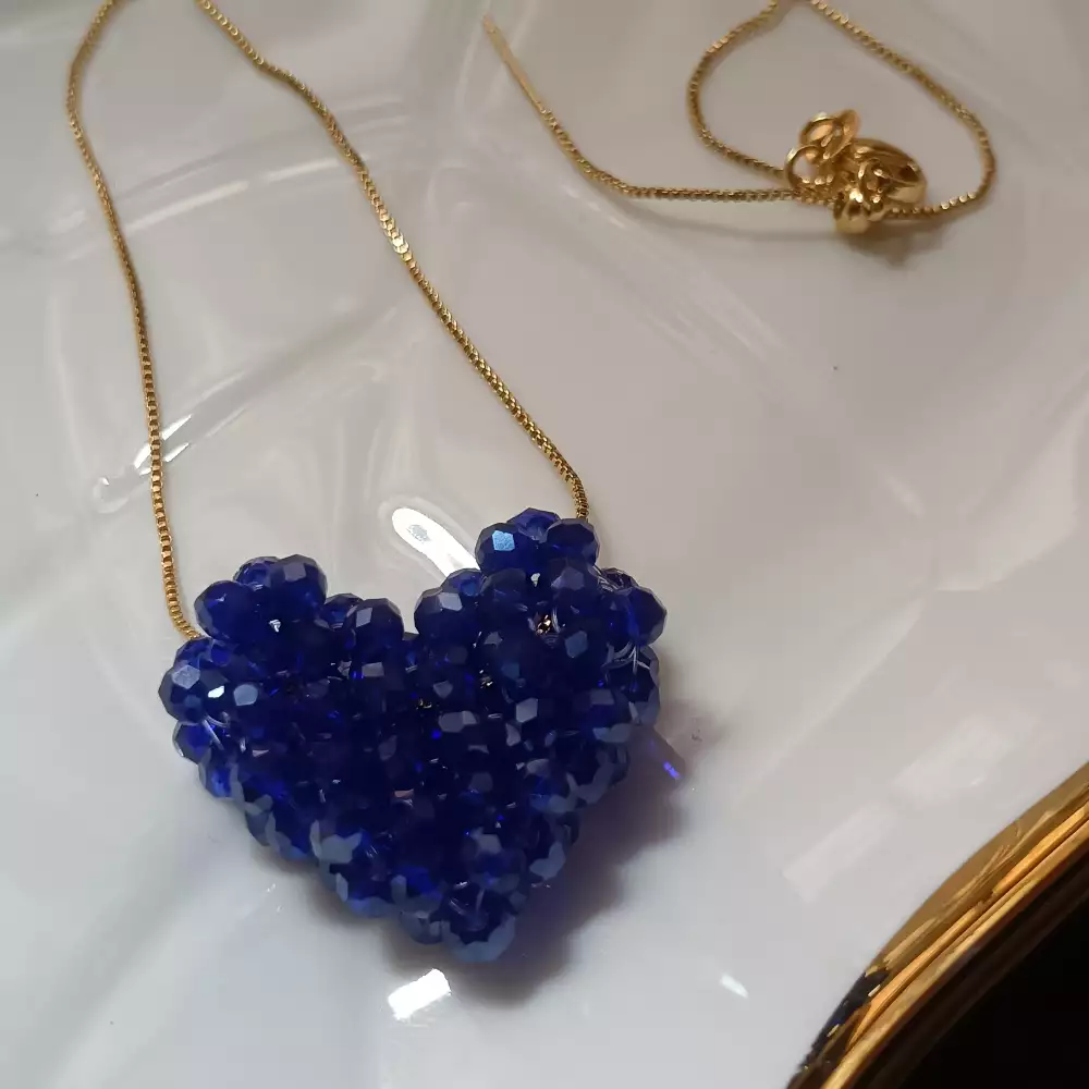 Collar Dije Corazón 3D en murano Tejido a Mano cadena ajustable