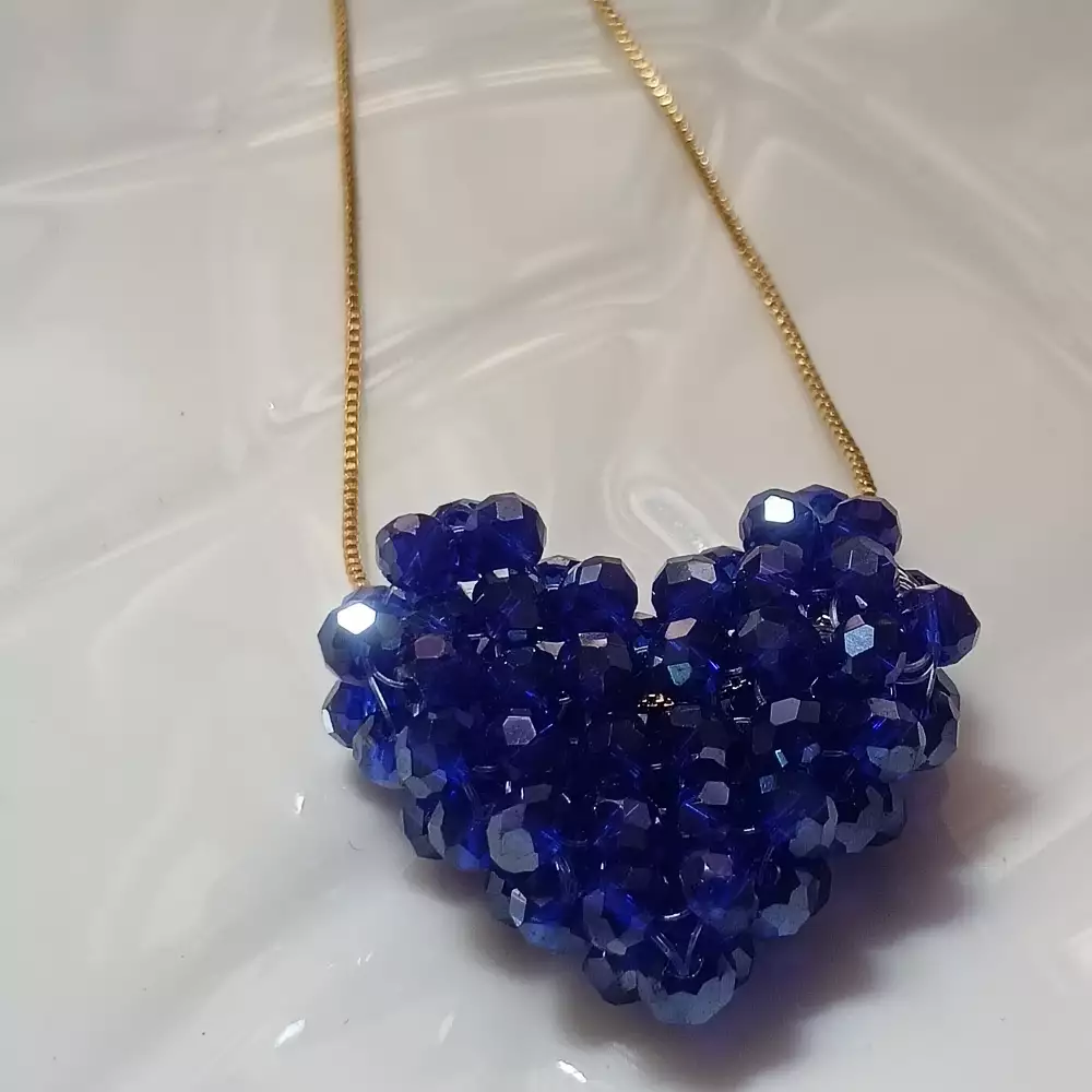 Collar Dije Corazón 3D en murano Tejido a Mano cadena ajustable
