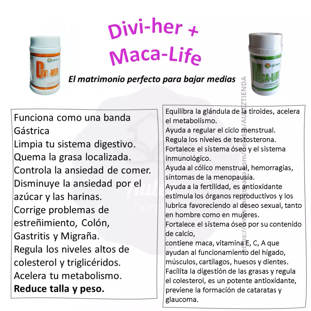 divi-her + Maca-life el duo perfecto para regular tu peso y el sistema endocrino