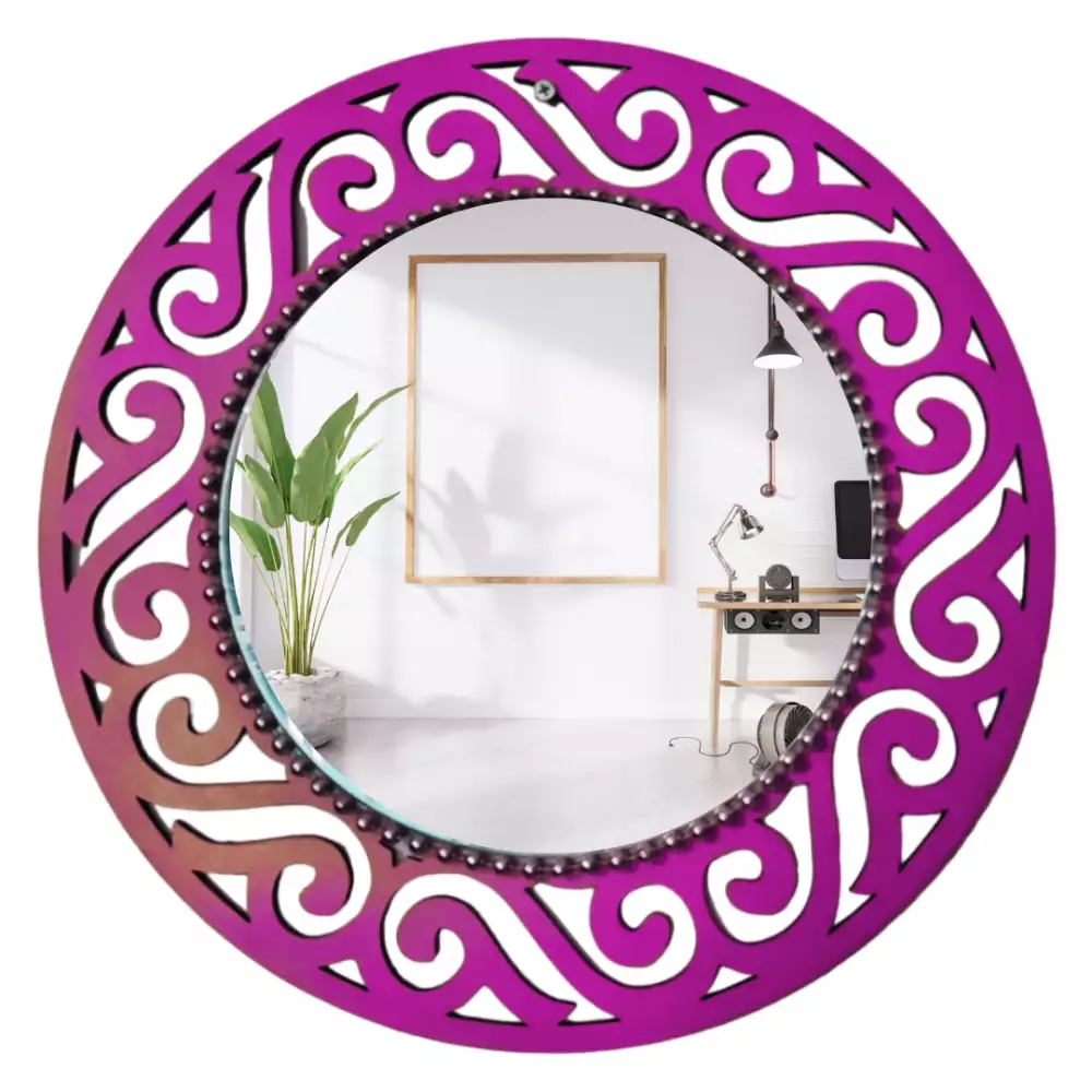 Espejo mandala de 40 cm con base en madera MDF,  Fucsia