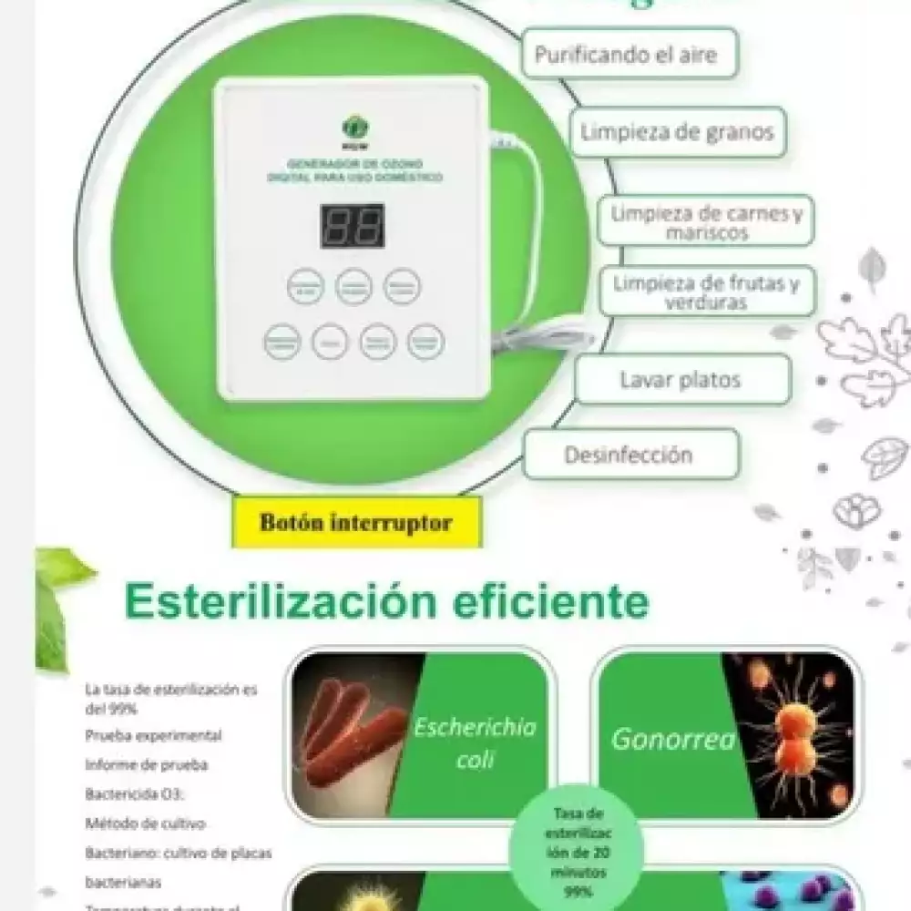 Generador de ozono digital desinfectante hogar