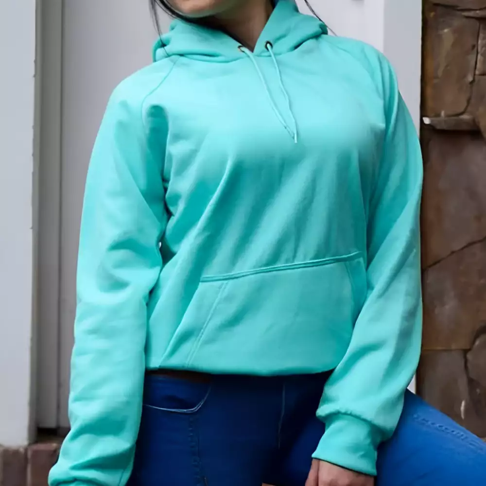Hoodie deportivo algodón poliéster talla L color menta