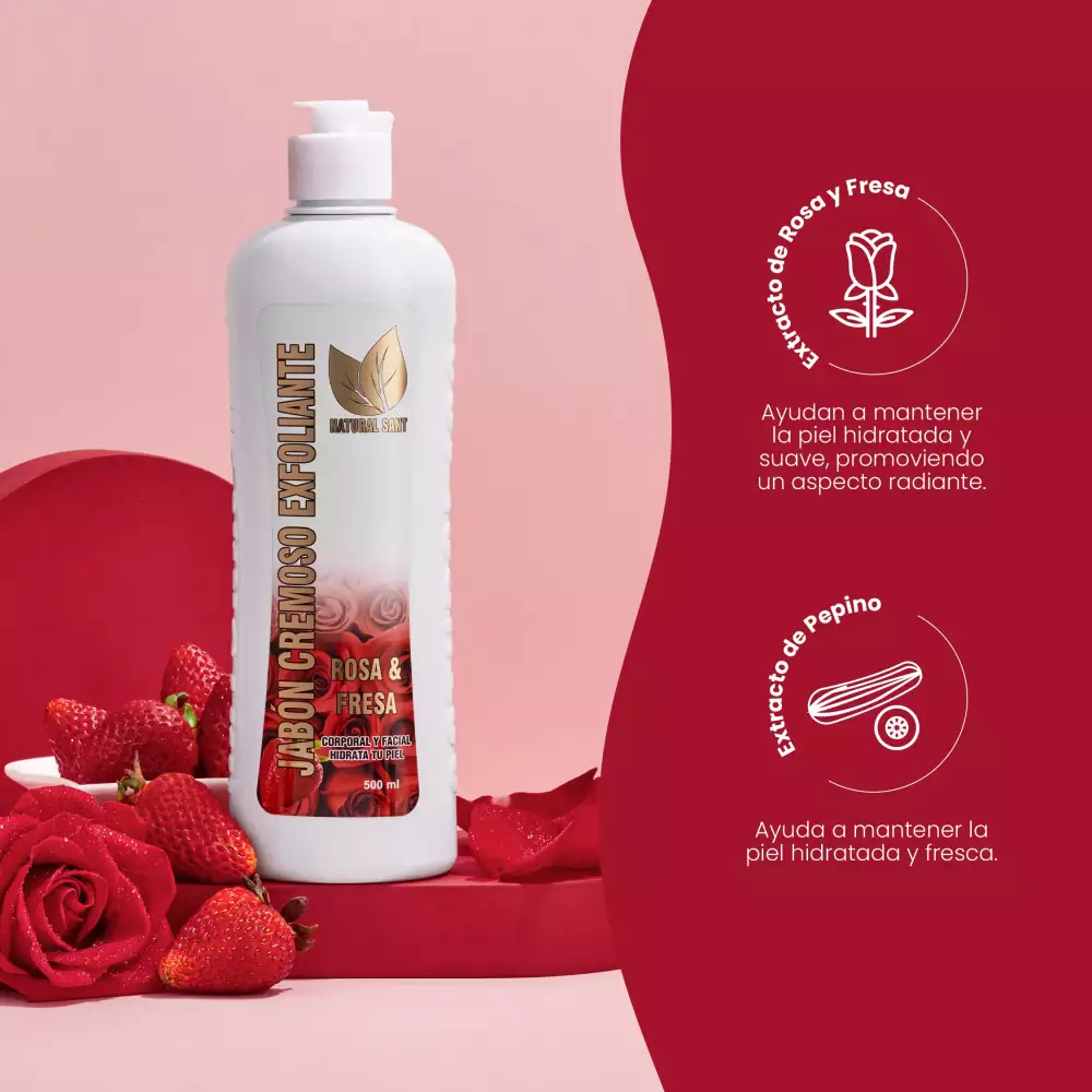 JABON CREMOSO EXFOLIANTE ROSA Y FRESA  X 500ML NATURAL SANT