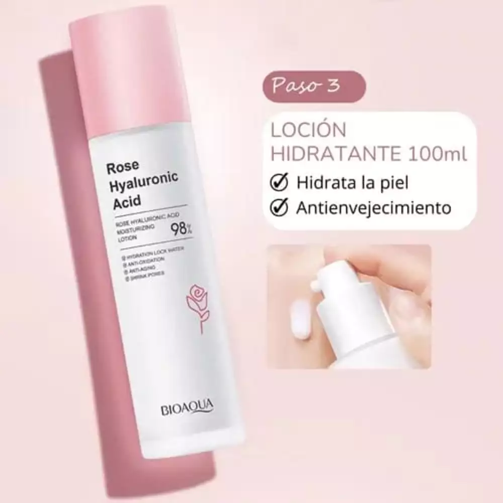 Kit facial rose ácido hialurónico 6 pasos Bioaqua