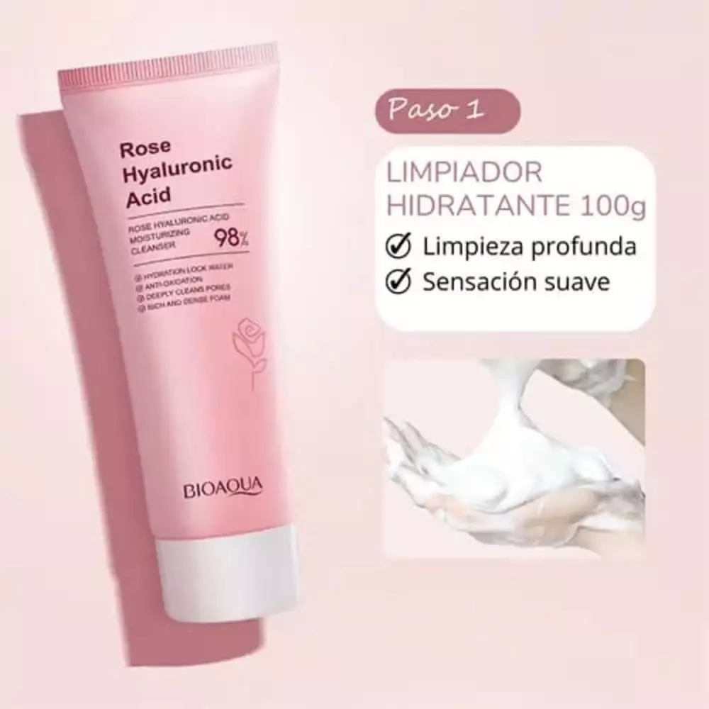 Kit facial rose ácido hialurónico 6 pasos Bioaqua