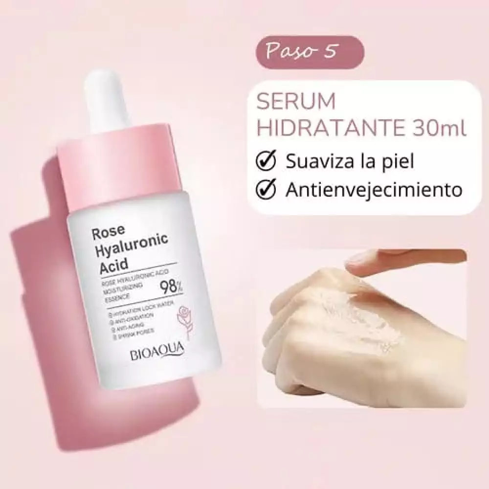Kit facial rose ácido hialurónico 6 pasos Bioaqua