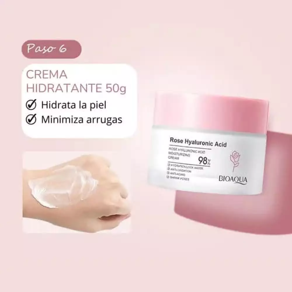 Kit facial rose ácido hialurónico 6 pasos Bioaqua