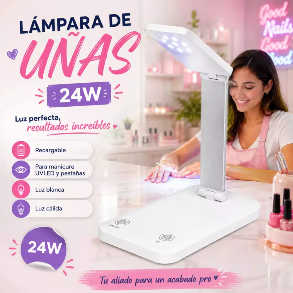 Lampara De Uñas LED Plegable 24W Diseño Tipo Escritorio Portátil Para Manicura