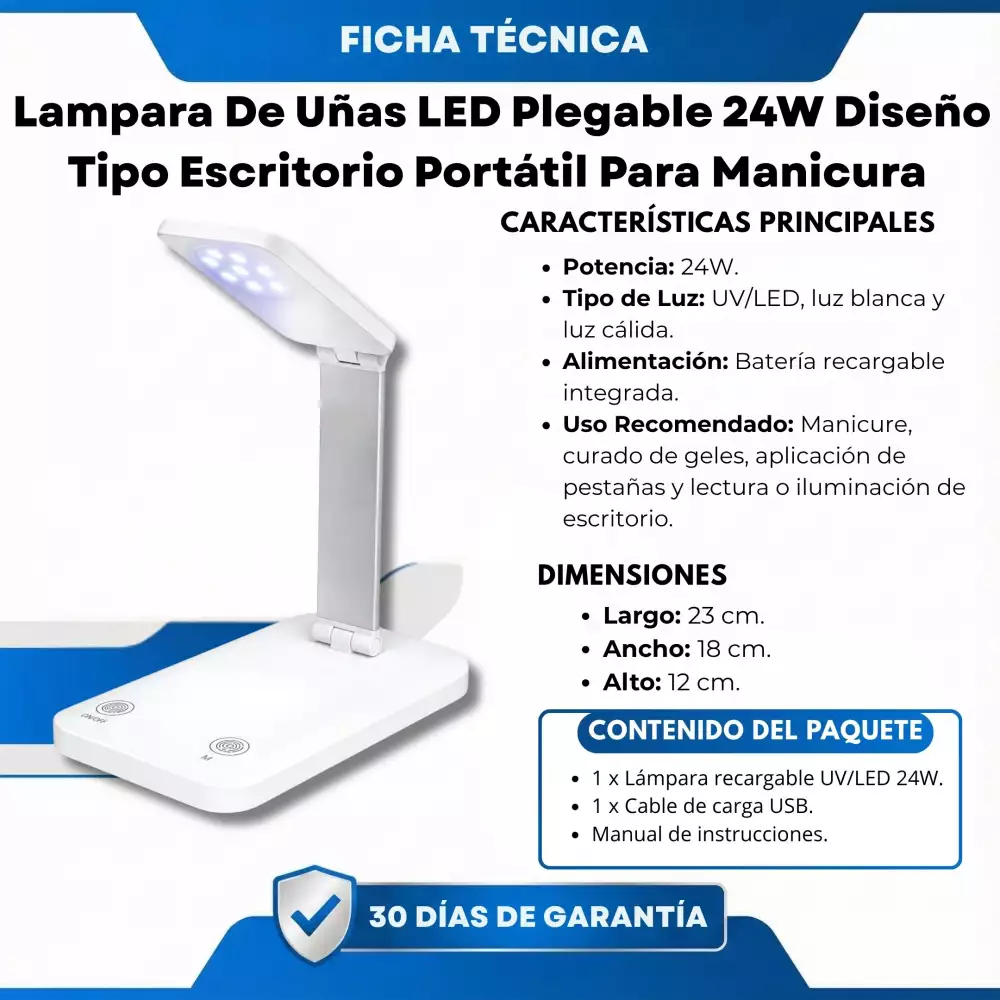 Lampara De Uñas LED Plegable 24W Diseño Tipo Escritorio Portátil Para Manicura