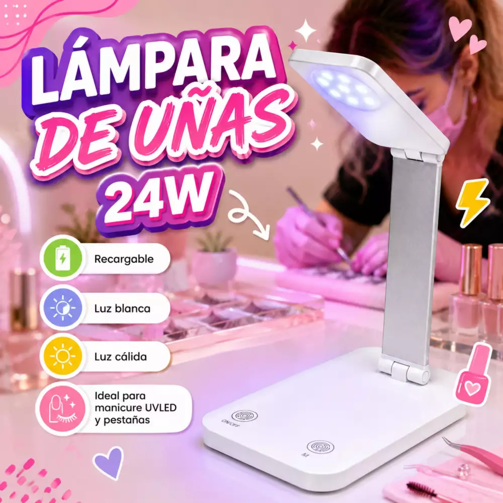 Lampara De Uñas LED Plegable 24W Diseño Tipo Escritorio Portátil Para Manicura
