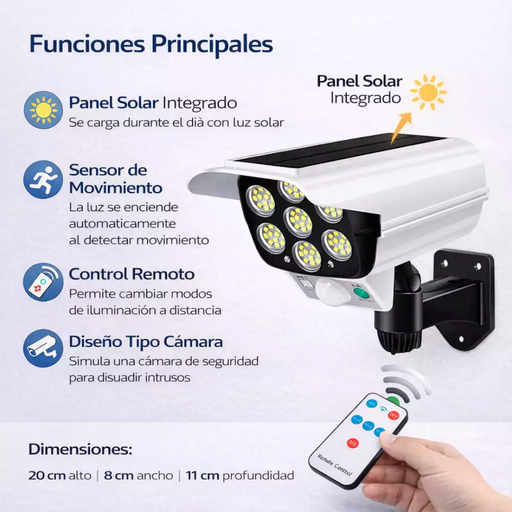 Lámpara Solar Exterior Tipo Cámara con Sensor de Movimiento