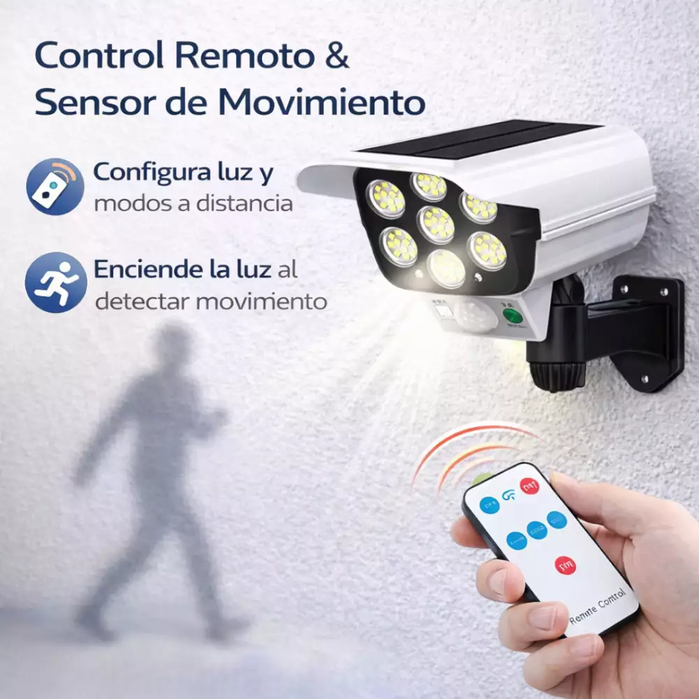 Lámpara Solar Exterior Tipo Cámara con Sensor de Movimiento
