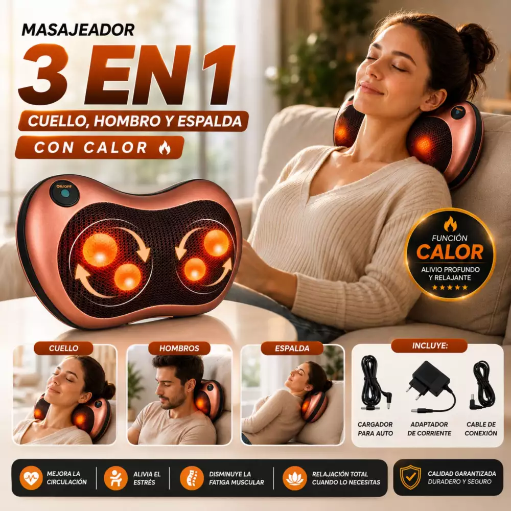 Masajeador Cuello Hombros Y Espalda Tipo Almohada Con Calor