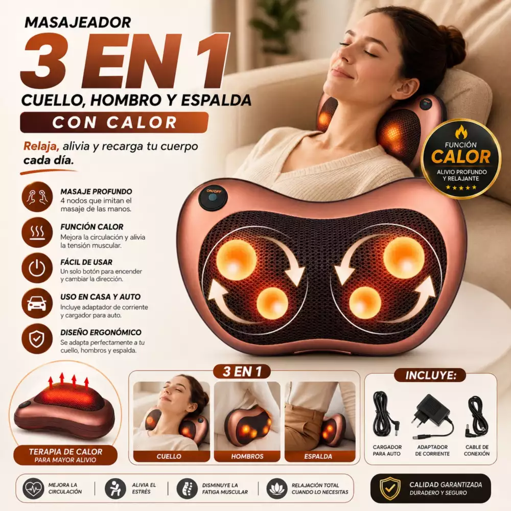 Masajeador Cuello Hombros Y Espalda Tipo Almohada Con Calor
