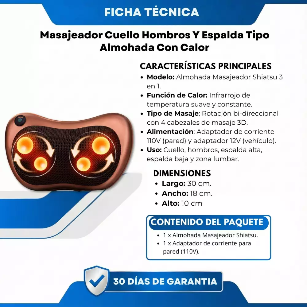 Masajeador Cuello Hombros Y Espalda Tipo Almohada Con Calor