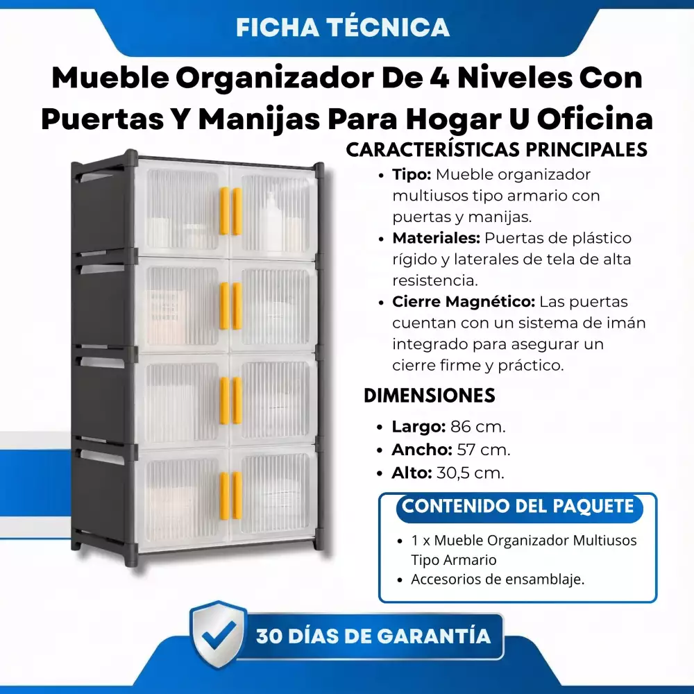 Mueble Organizador 4 Niveles Multiusos Tipo Armario Con Puertas Y Manijas TD-94-1