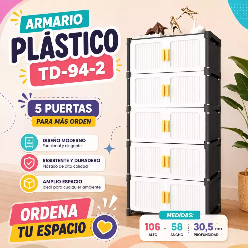 Mueble Organizador 5 Niveles Multiusos Tipo Armario Con Puertas Y Manijas TD-94-2