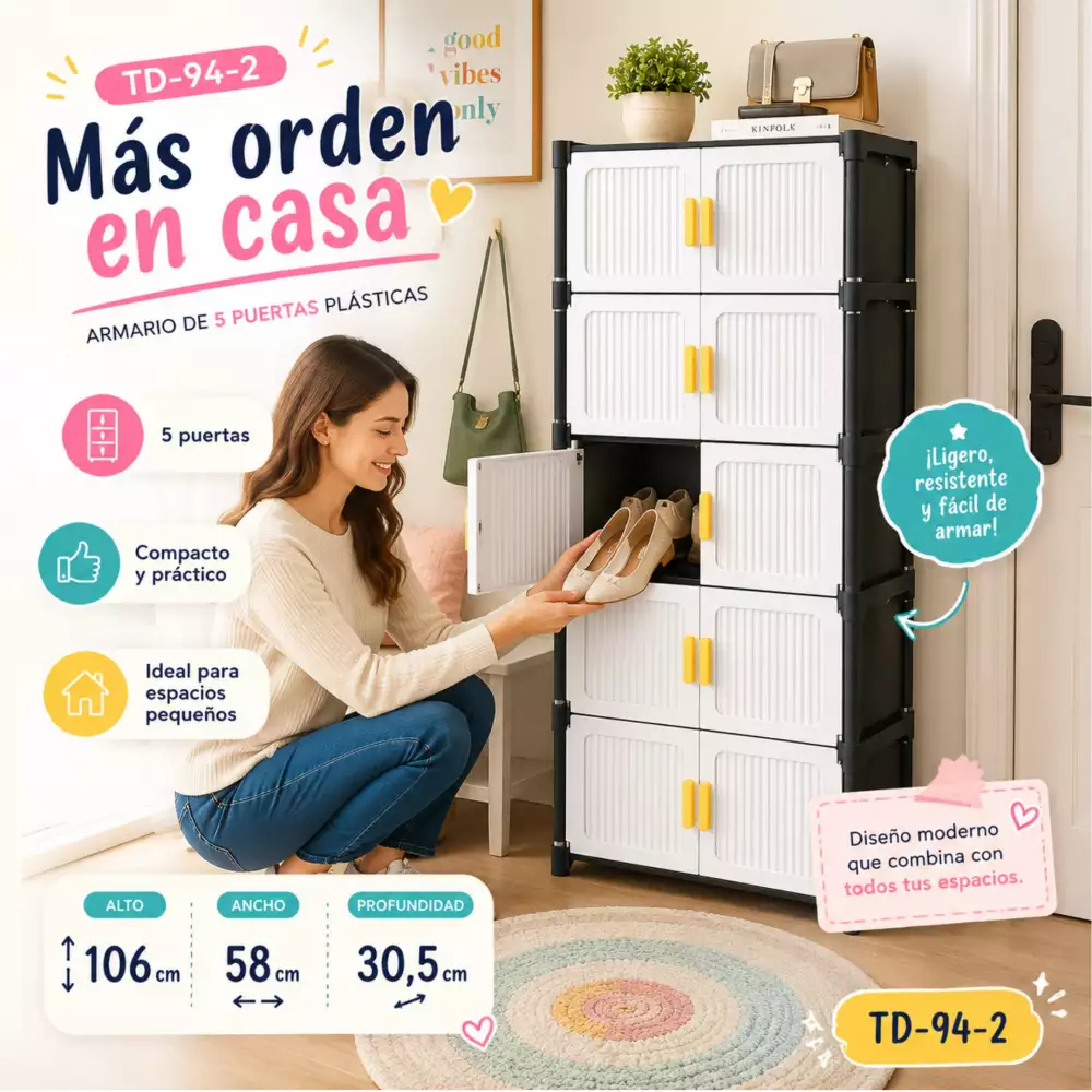 Mueble Organizador 5 Niveles Multiusos Tipo Armario Con Puertas Y Manijas TD-94-2