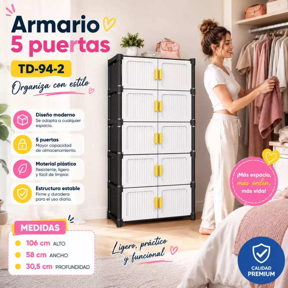 Mueble Organizador 5 Niveles Multiusos Tipo Armario Con Puertas Y Manijas TD-94-2