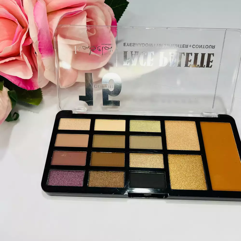 Paleta sombras 15 colores 2 iluminadores 1 rubor
