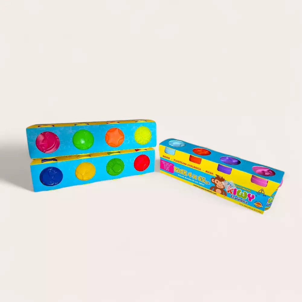 Plastilina ecológica Pack X 4 tarros de 65gr - Colores pasteles + ácidos