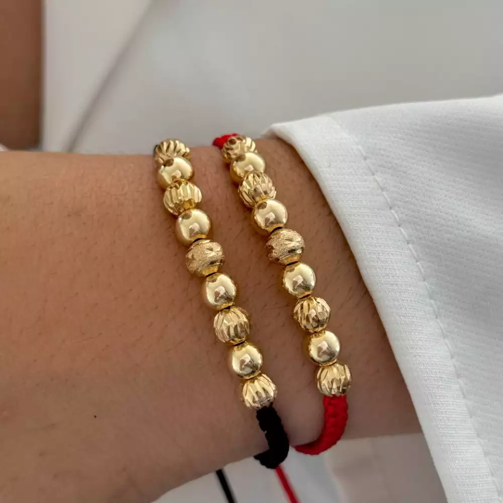 Pulsera balín liso y diamantado oro 18K 6mm