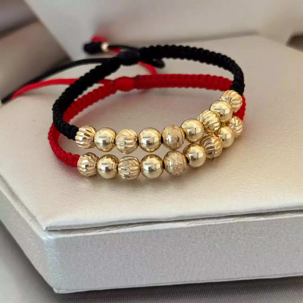 Pulsera balín liso y diamantado oro 18K 6mm