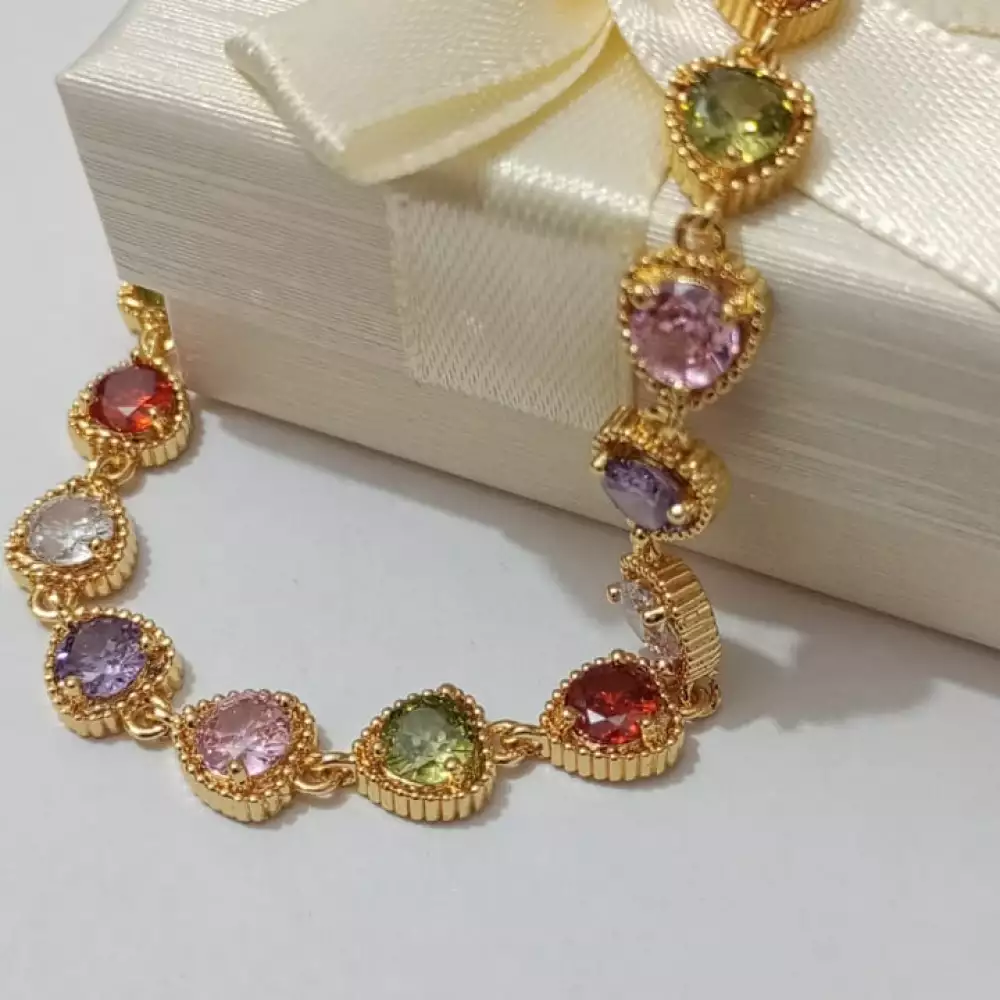 Pulsera circonita chapada oro 18K colores vibrantes