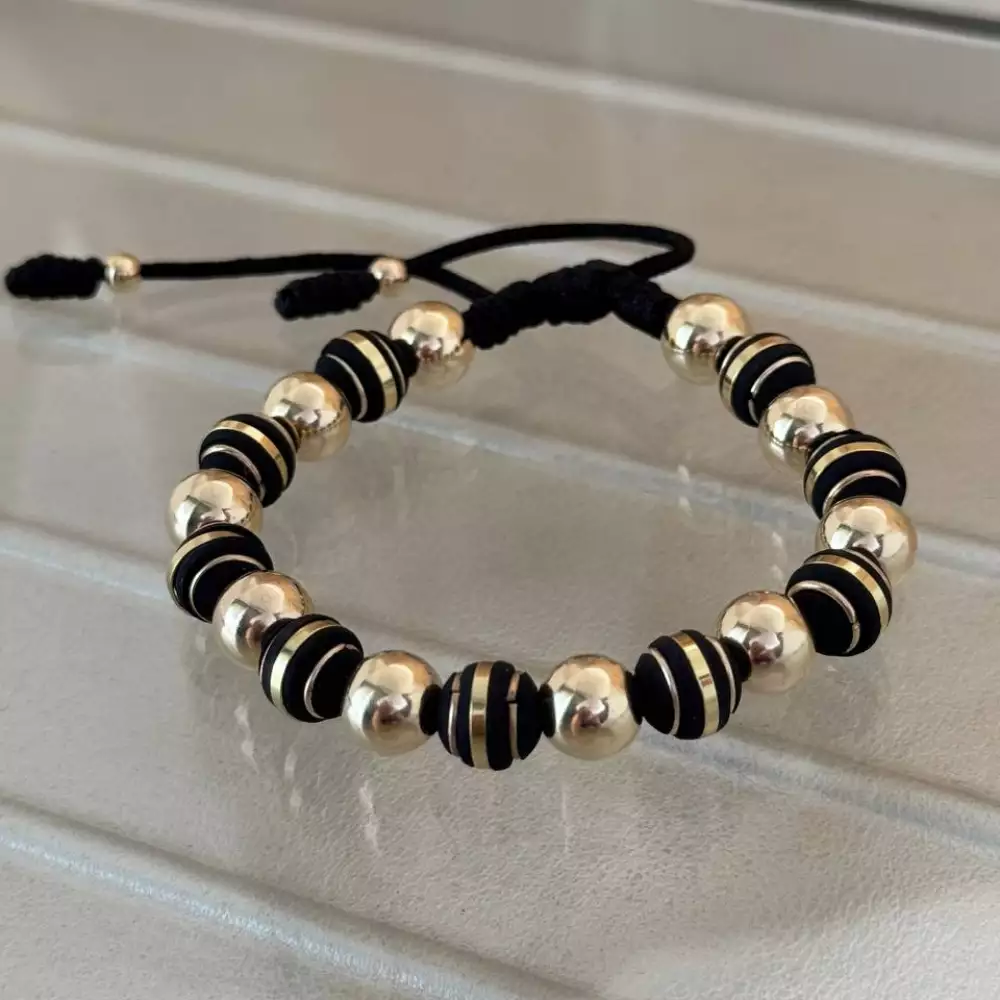Pulsera neopreno y balín 8mm oro laminado 18K