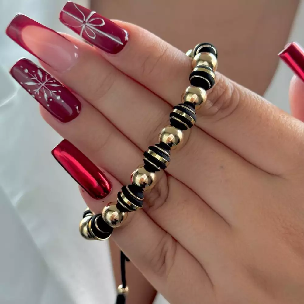 Pulsera neopreno y balín 8mm oro laminado 18K