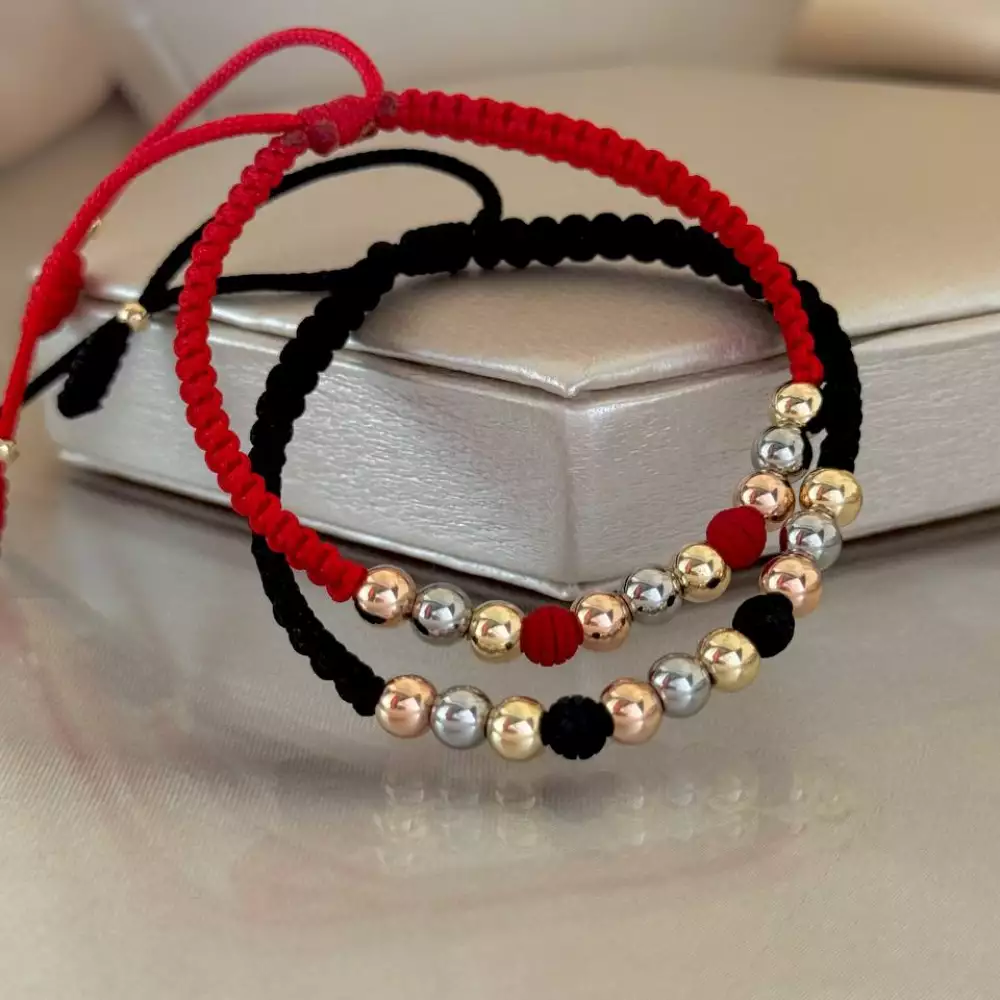 Pulsera tricolor oro laminado 18K balín 5mm