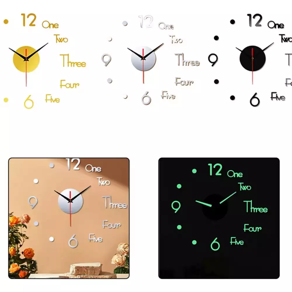 Reloj pared decorativo adhesivo minimalista negro