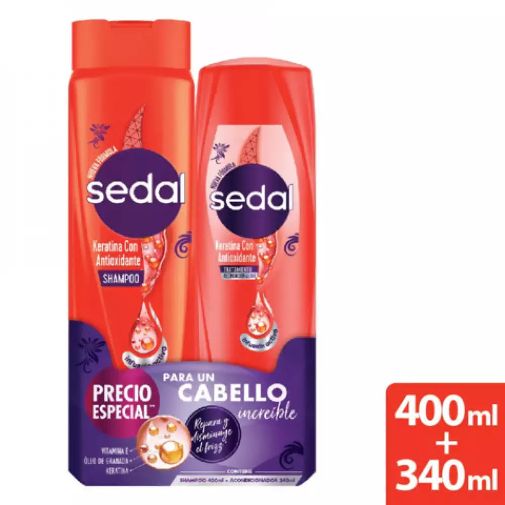 Sedal Keratina Con Antioxidante Shampoo 400 Ml Acondicionador